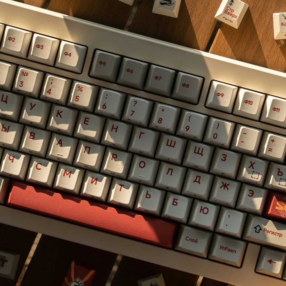 Retro Soviet Theme Russian Keycaps Cherry Profile PBT Sublimation Key Caps for Mechanical Keyboard RU Layout Keycap Set