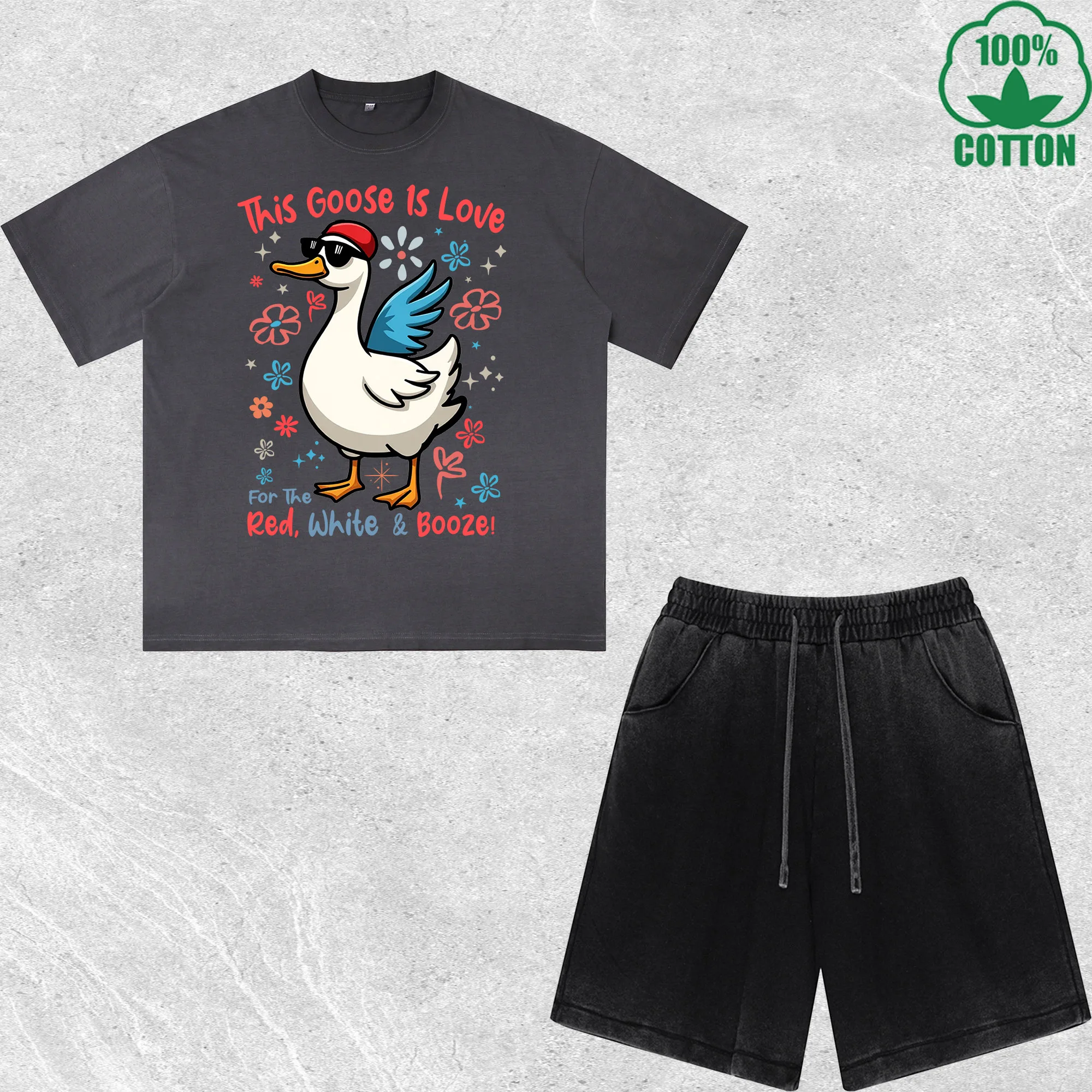 

Long Live Printed Dirty Wash T-Shirt Shorts Set Multicolor Combo Loose Trendy 100%Cotton