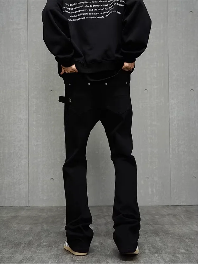 

Bla Rivet Design Workwear Jeans Men's American High Street Vibe Straight Leg Slimming Micro Flare Knife Pants Casual Sle