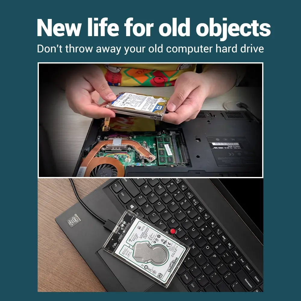 UnionSine MicroB USB3.0 2.5inch External Storage HDD Case SATA 5Gbps HDD SSD Hard Drive Enclosure Support UASP for PC Laptop