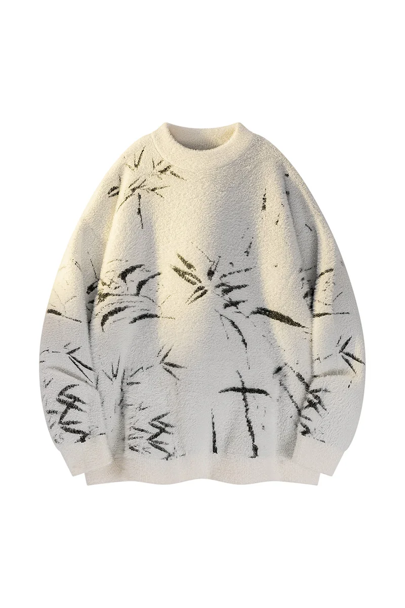 

Мужской свободный свитер с бамбуковым узором и полувысоким воротником, китайский ретро-трикотаж, плюшевый свитер с полувысоким воротником, персонализированный свободный трикотаж