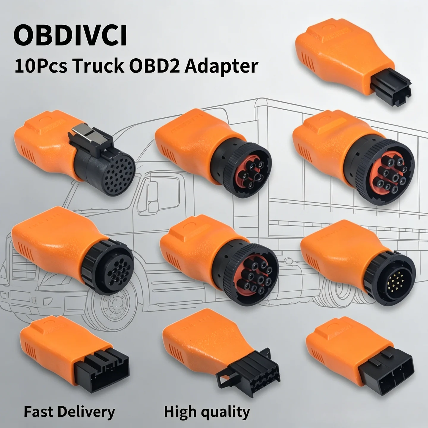 OBDIIVCI Full Set  Truck OBD2 Adapter Diagnostic Cable Connector For ISUZU For CAT For DENSO For IVECO For CUMMINS For VOLVO