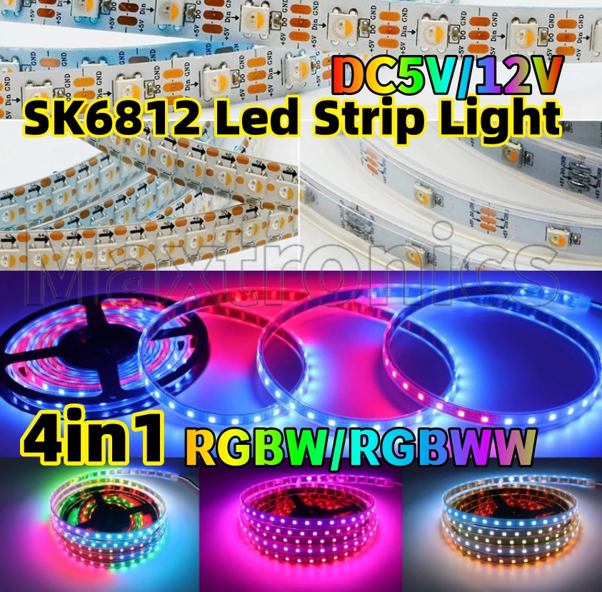 DC5/12V SK6812 RGBW/RGBWW 4 в 1 светодиодная лента 30/60/144 светодиодов/м индивидуальная адресная микросхема IP30/65/67 умная светодиодная пиксельная лента