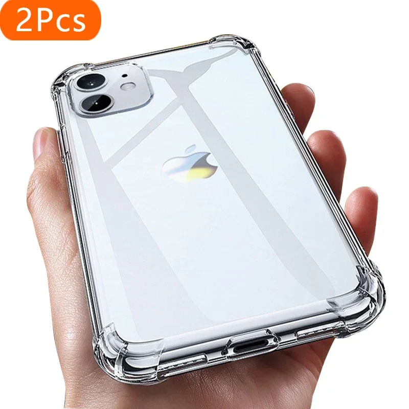 

2Pcs Full Protect Phone Case Shockproof Silicone For iPhone 16 15 14 X Xr Xs Max 12 11 Pro Max 8 7 6s Plus SE 2022 Silicone Cove
