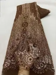 Luxury African Groom Sequins Lace Fabric High Quality 2024 French Embroidery Heavy Beads For Nigerian Wedding Dress