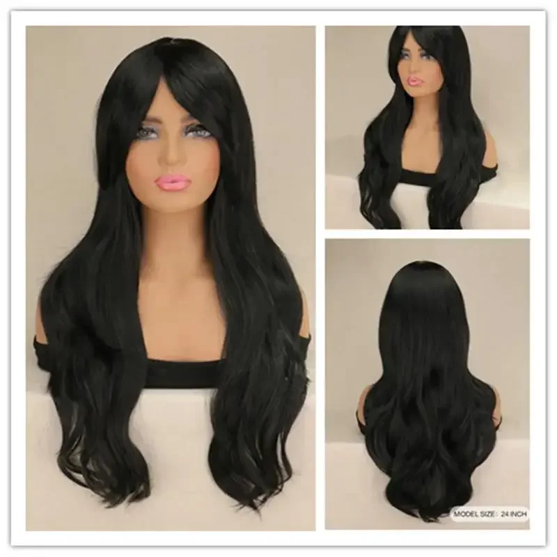 

Женский длинный волнистый парик для косплея, красный, розовый, черный, синий, серебристый, серый, коричневый, температурные парики из синтетических волос