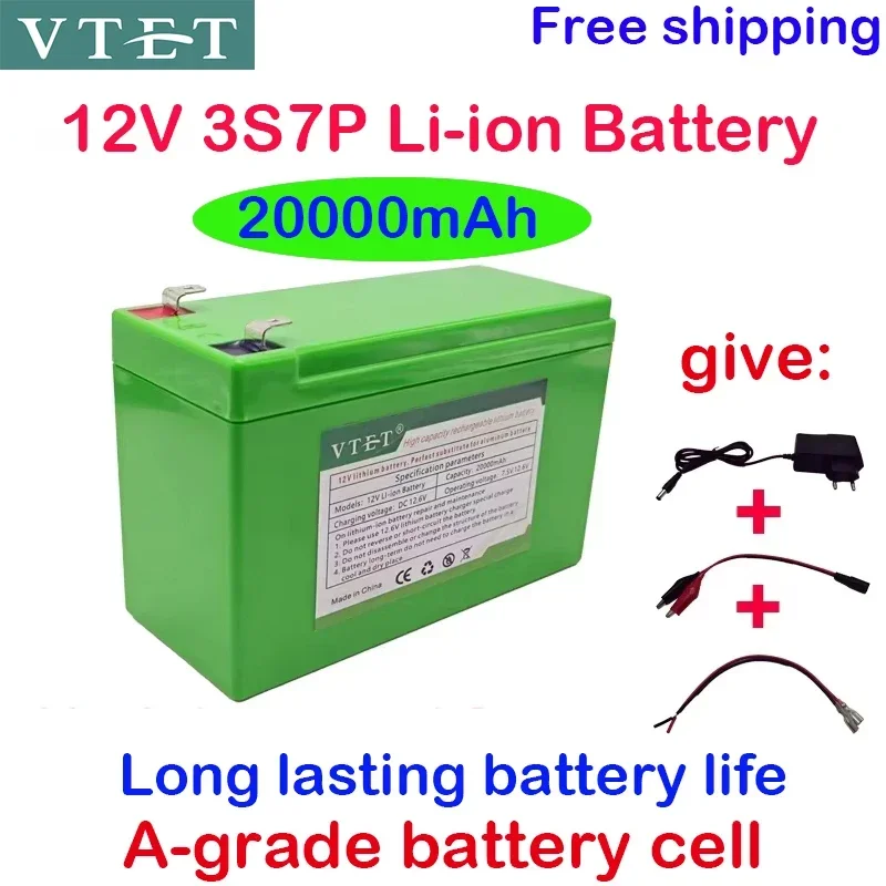 2024 New 12V DC 15Ah-20Ah 3S7P 18650 High-capacity Lithium Battery, Suitable for Standard 12Voltage Equipment+12V 3A Charger+BMS