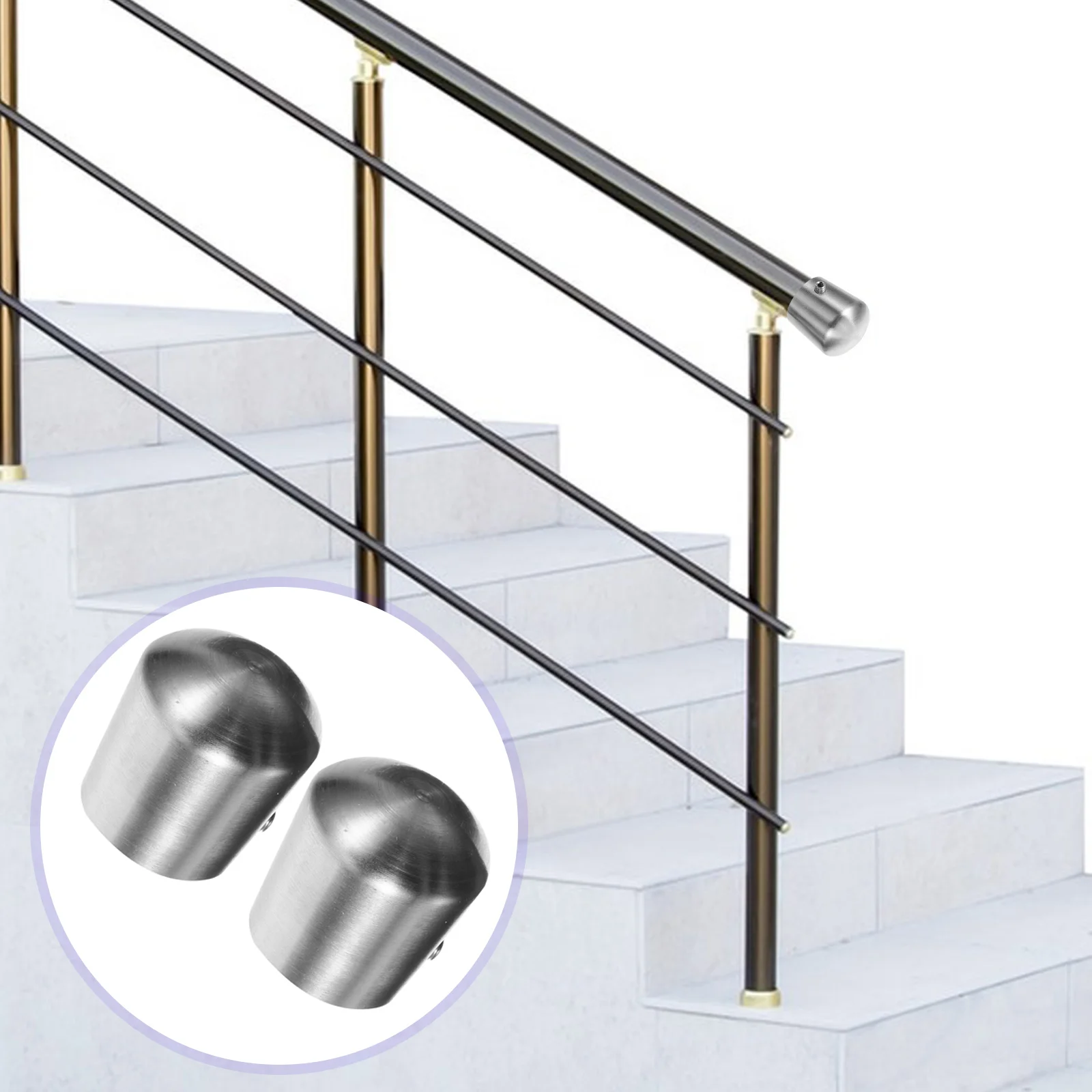 2 Pcs Round Pipe Outdoor Handrail End Caps Hole Plugs 320X300X300CM Railing