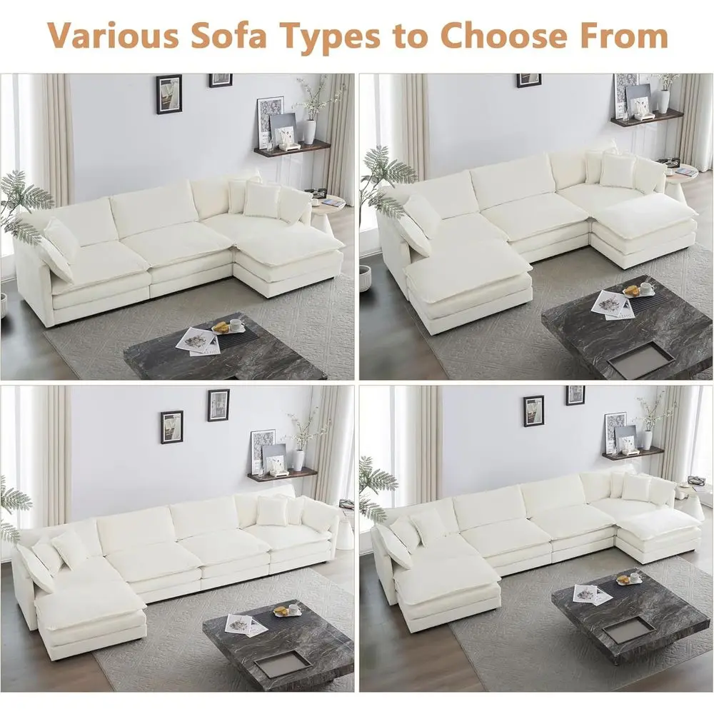 76.4 conjunto de sofá secional em forma de L, sofás confortáveis estilo nuvem com otomano, configuração DIY, tecido de chenille, bege para Liv