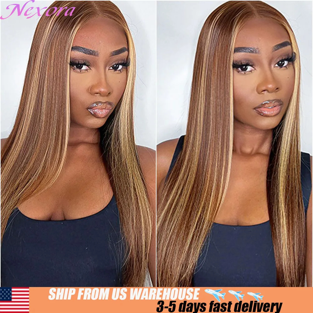 

Nexora Прямые парики из натуральных волос P4/27 Выделите парик из человеческих волос Парики из натуральных волос высокой плотности 13x4 13x6 Hd Кружевной фронтальный парик