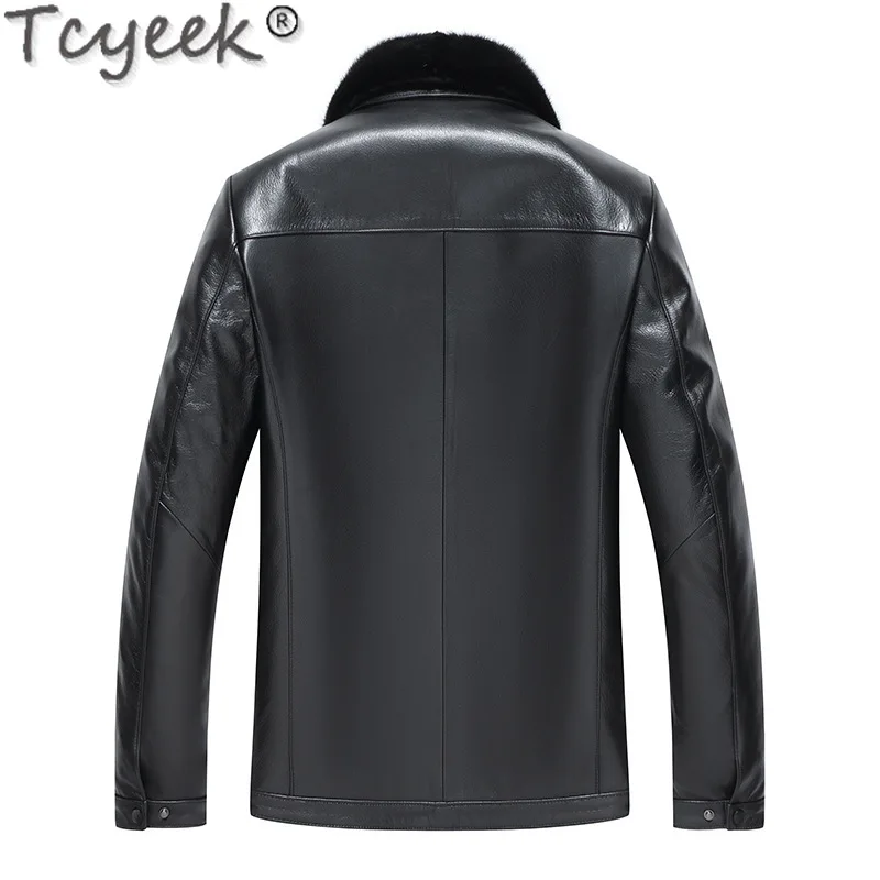 Tcyeek Genuine Leather Jacket Men Winter Jackets Warm Goatskin Down Coat Mens Clothing Mink Fur Collar Jaqueta De Couro 2024