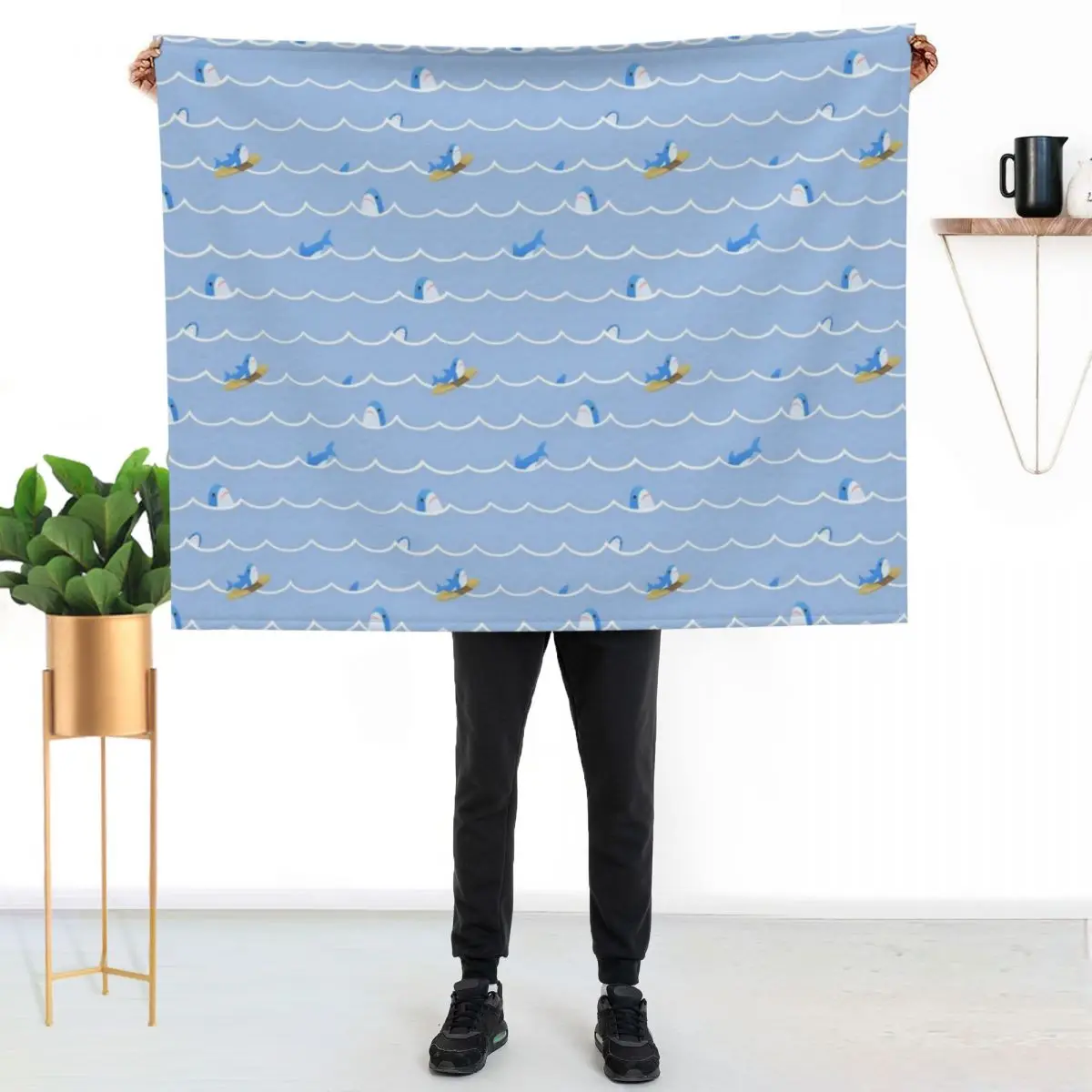 

Brucie Blahaj shark riding the wave pattern Throw Blanket Soft Warm Blanket Gift for Men Women Adults