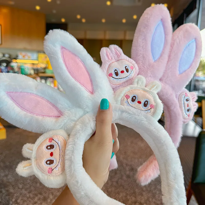 Cartoon Labubu hair band soft cute girl heart hairball rabbit ears hoop female high skull top hair accessories