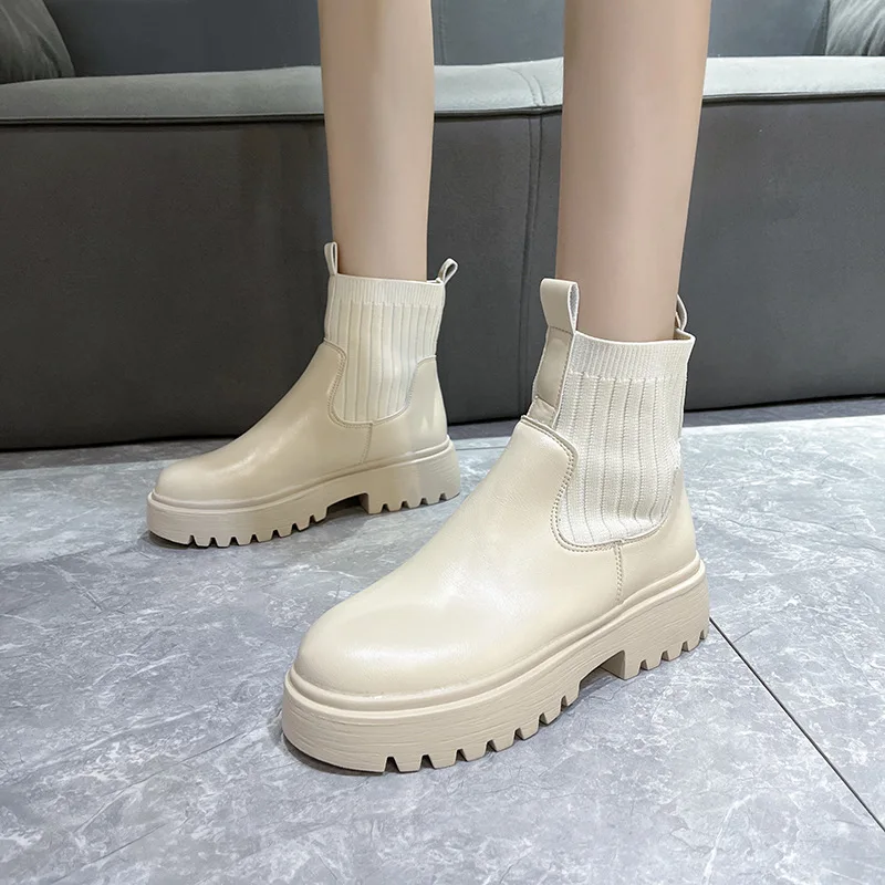 Women's Shoes 2024 Fashion Mid-calf Slip-on Women's Boots Thick-soled High Heels Winter Women's Boots Round-toe Shoes for Women
