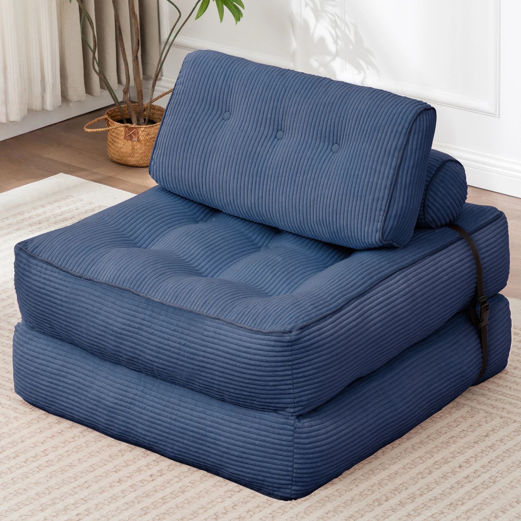 KORSER Sofá de piso convertible para adultos con almohada Sofá cama plegable Sofá de piso cómodo Silla cama portátil para sala de estar