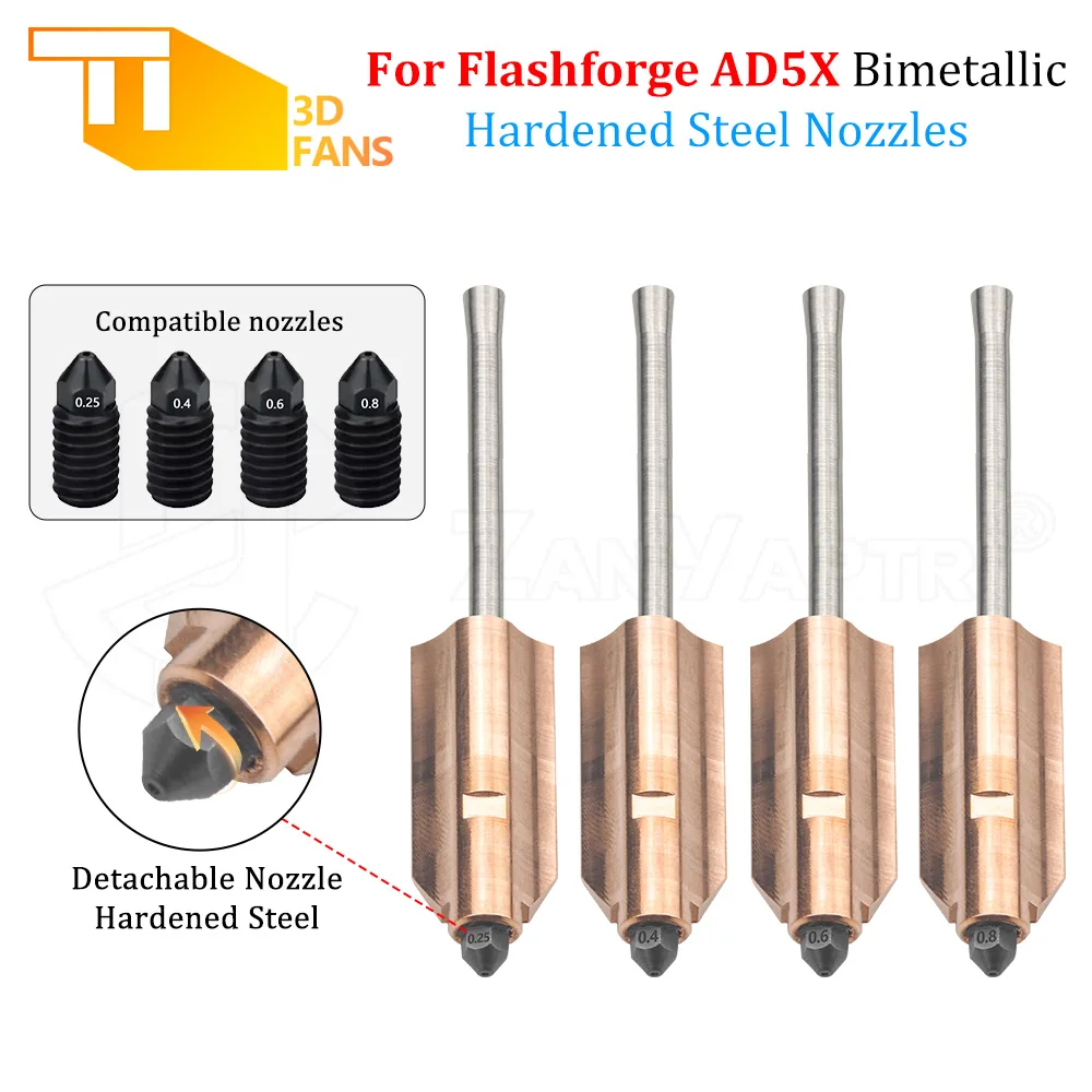 

НОВЫЕ биметаллические насадки из закаленной стали для Flashforge AD5X, быстросъемная насадка для экструдера, быстросъемная насадка, детали 3D-принтера