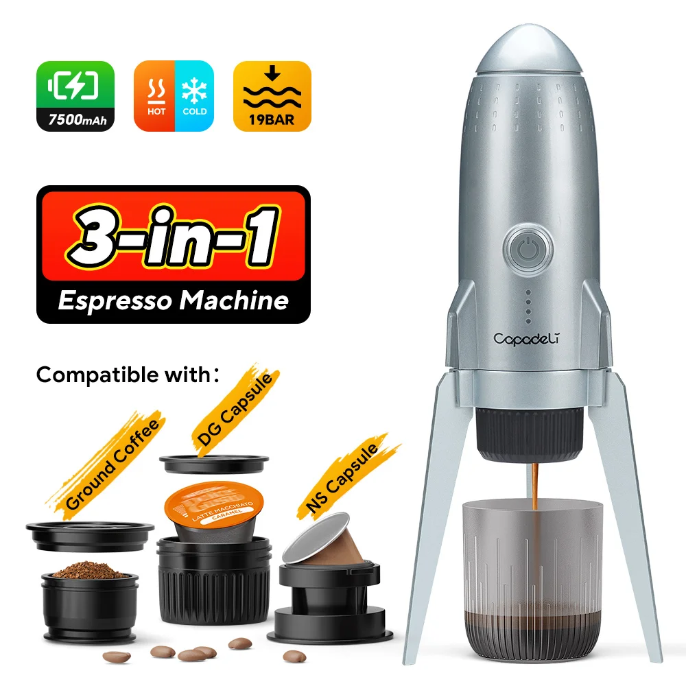 

3-in-1 Self-Heating Espresso Machine Espresso Machine Travel Coffee Maker for Camping Compatible with Ground Coffee & Nes* & DG