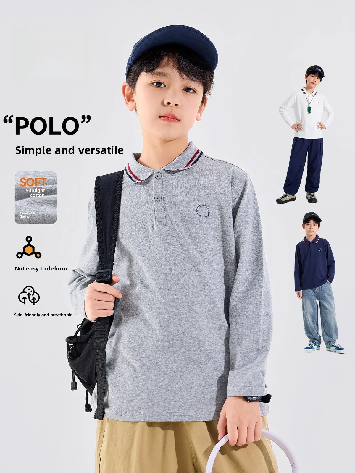 Bluem Boys Long Sleeve T-Shirt Children's  Shirt Cotton Blend Fabric Autumn New Style Base Layer Shirt for Boys Ages 5-13