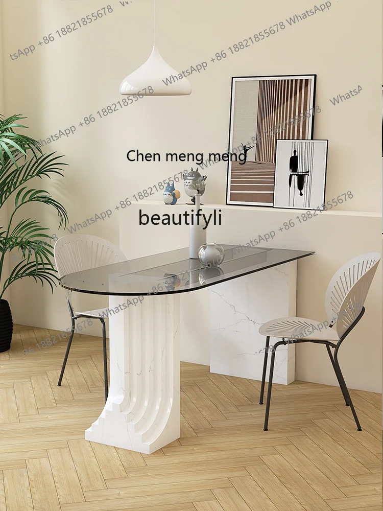 Original Design Italian Minimalist Kitchen Island Dining Table Integrated Tempered Glass Villa Restaurant Dining Table