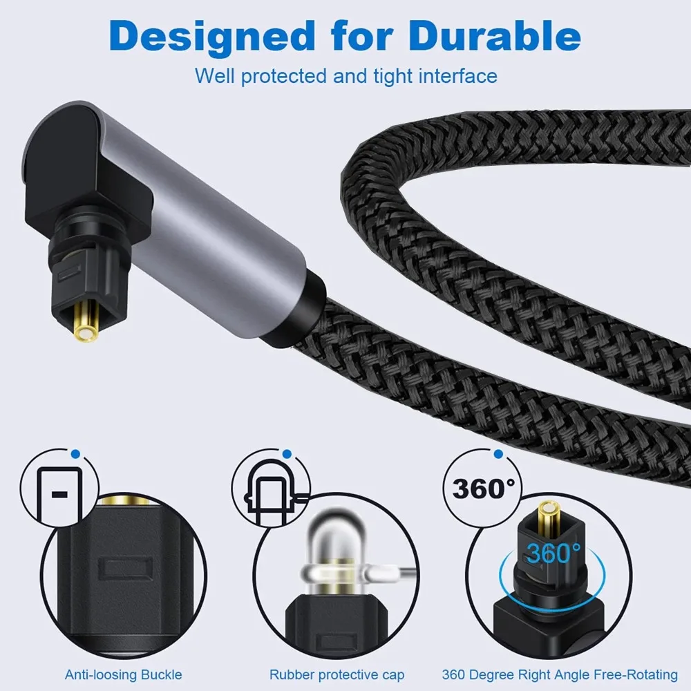 90 Degree Digital Optical Audio Cable Toslink SPDIF Support 5.1/7.1 Surround Sound for TV Soundbar Amp PS4 Xbox 360 Blu-ray