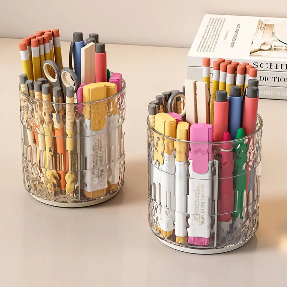 

Creative Rotatable Pen Holder Transparent Large Capacity Pencil Case Removable Makeup Brush Storage Bucket