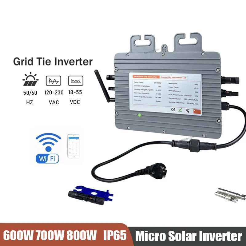 

600W 700W 800W Grid Tie Micro Inverter WIFI Communication Waterproof MPPT Stackable DC18-55V AC120V 230V Auto