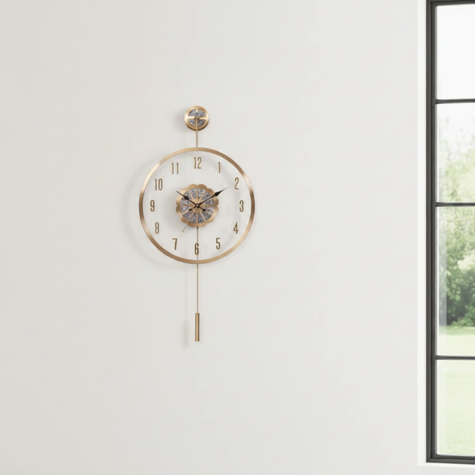 Battery Operated Wall Clock Quartz Wall Clock with Pendulum Quiet Easy to Read for Decorators, Living Room, Hallway