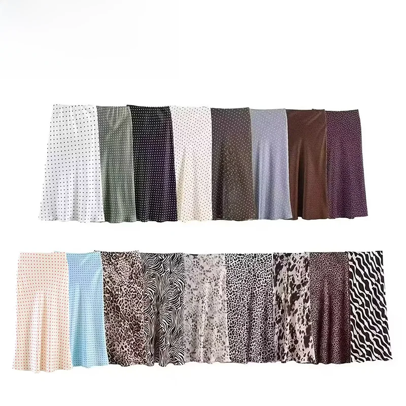 Fashionable Silk Satin Feel  Skirt Women's mid Waist Straight Cut Polyester Fiber Casual Style French Style Skirt