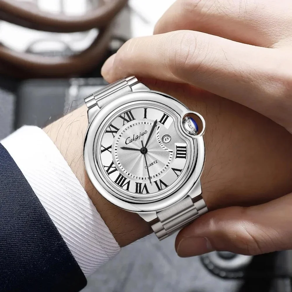 High-End Luxury Series Men's Watch, Round Dial, Stainless Steel Strap, with Calendar Display, Fashionable Accessory, Suitable for Various Occasions