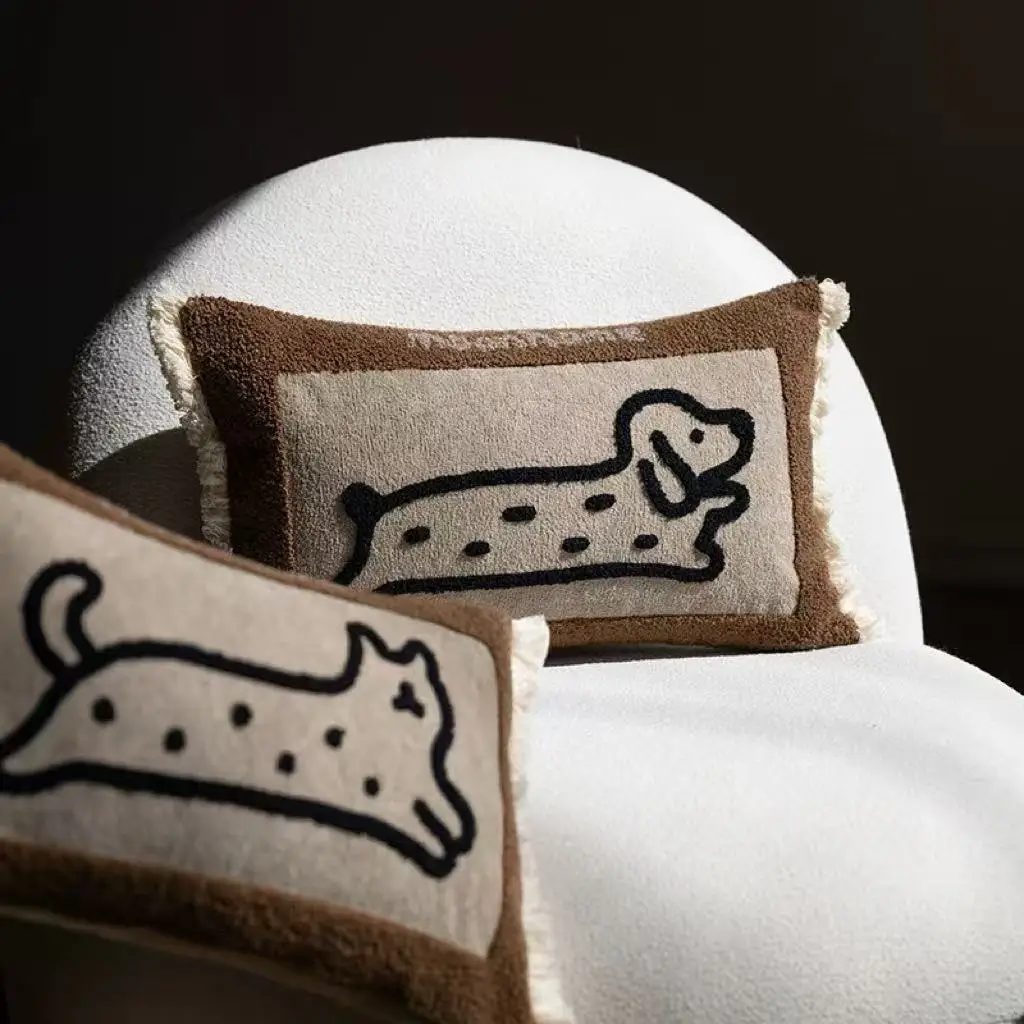 Kissenbezug mit mittelalterlicher Lebewesen-Stickerei, für Welpen, Kätzchen, Kaffee, braun, waschbar, Heimdekoration, Kissenbezug, 30 x 50 cm – Detail 8