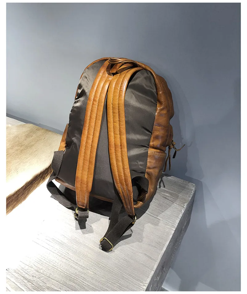 High quality genuine leather men's outdoor travel backpack handmade luxury natural real cowhide women's bookbag designer bagpack