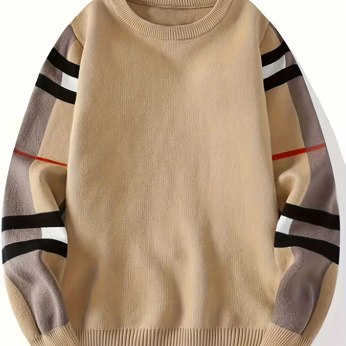Retro Khaki Rundhalspullover für Herren, Neuer Herbst- und Winter-Strickpullover mit Farbblock-Streifen, Lässiger und Vielseitiger Unterzieher – Detail 1