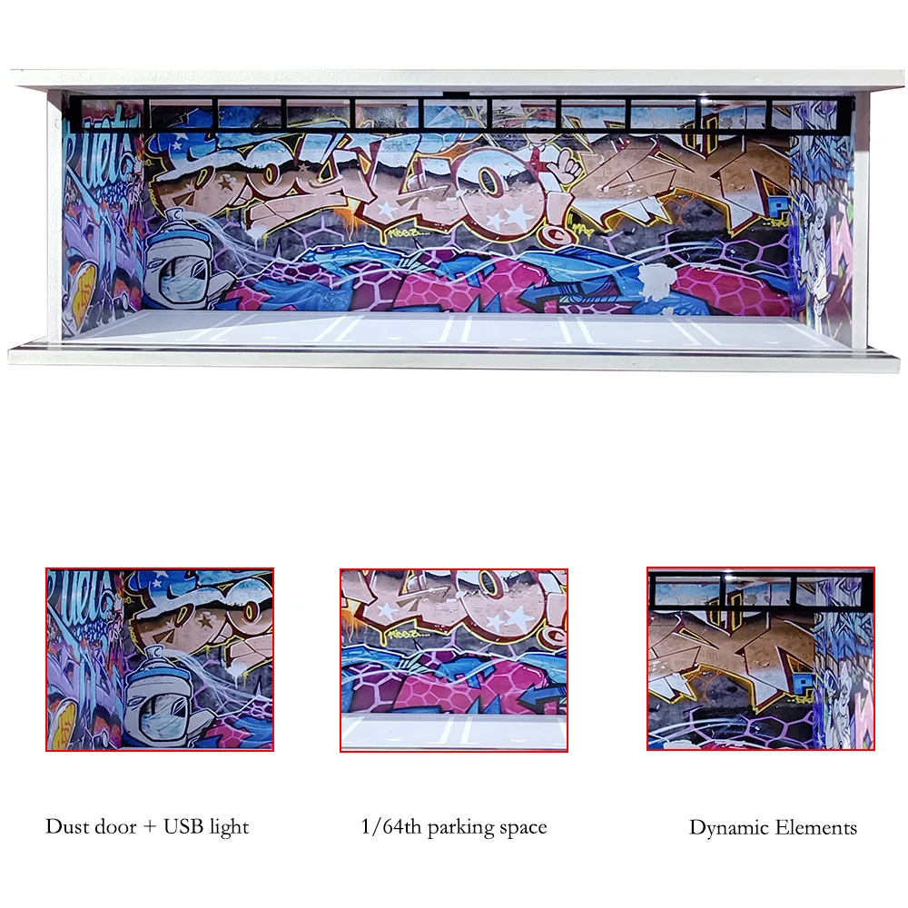 مجموعة ديوراما مرآب ركن السيارة بمقياس 1/64 - نموذج واقعي لعرض السيارة ومجموعة نماذج مصغرة لمرآب السيارة ديوراما