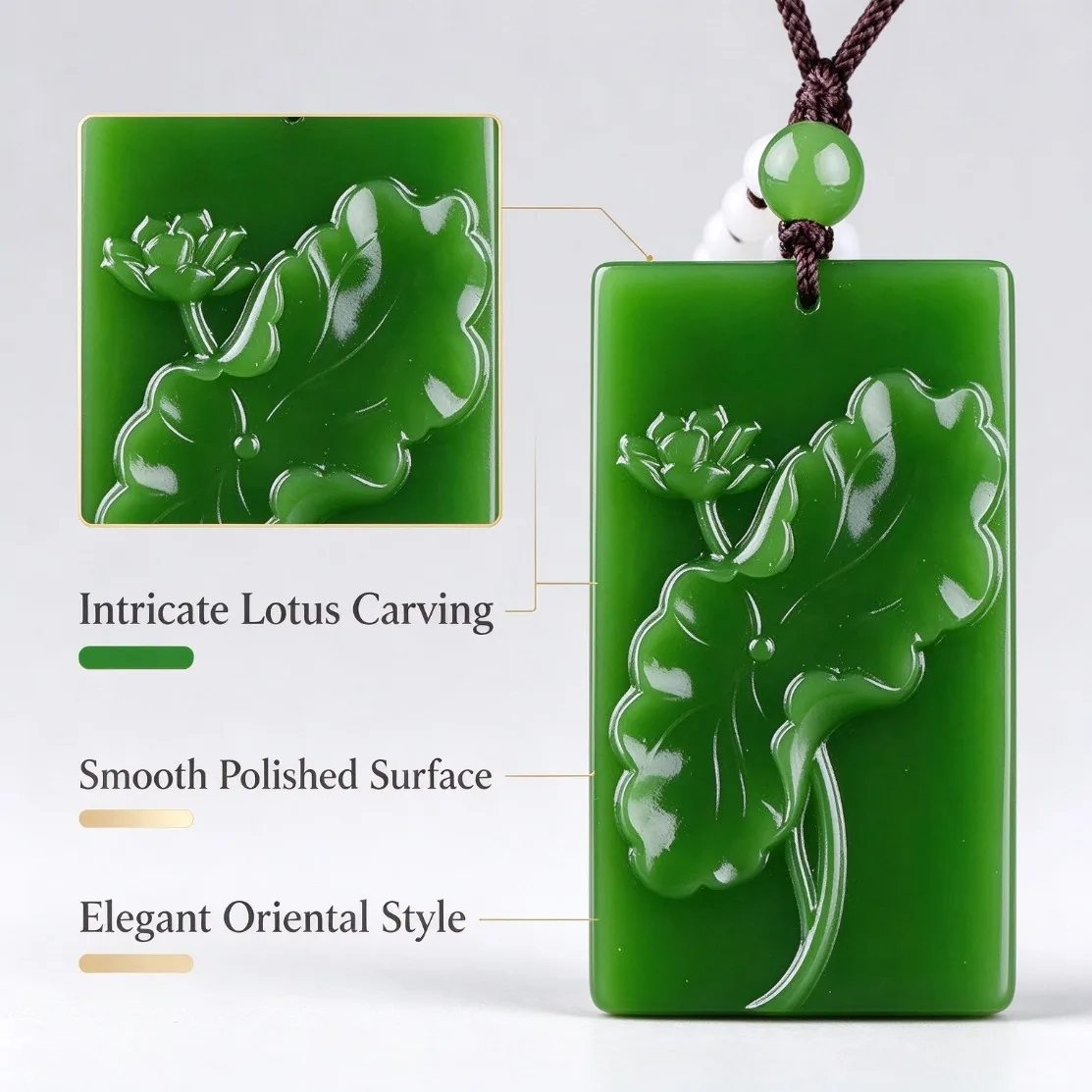 Natural Green Jade Lotus Pendant Necklace Flower Yoga Meditation Amulet Sweater Chain Jewelry Women Daily Wear Spiritual Gifts view 2