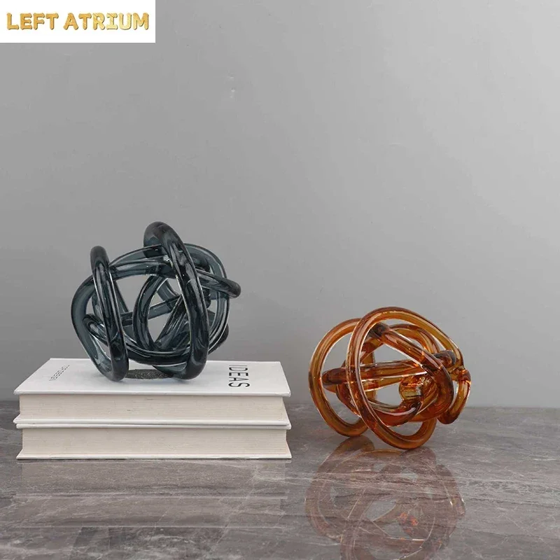 Imitation Hemp Rope Glass Chain Cluster Sculpture Modern Artwork Desk Decoration Transparent Thread Ball Room Aesthetics Decor