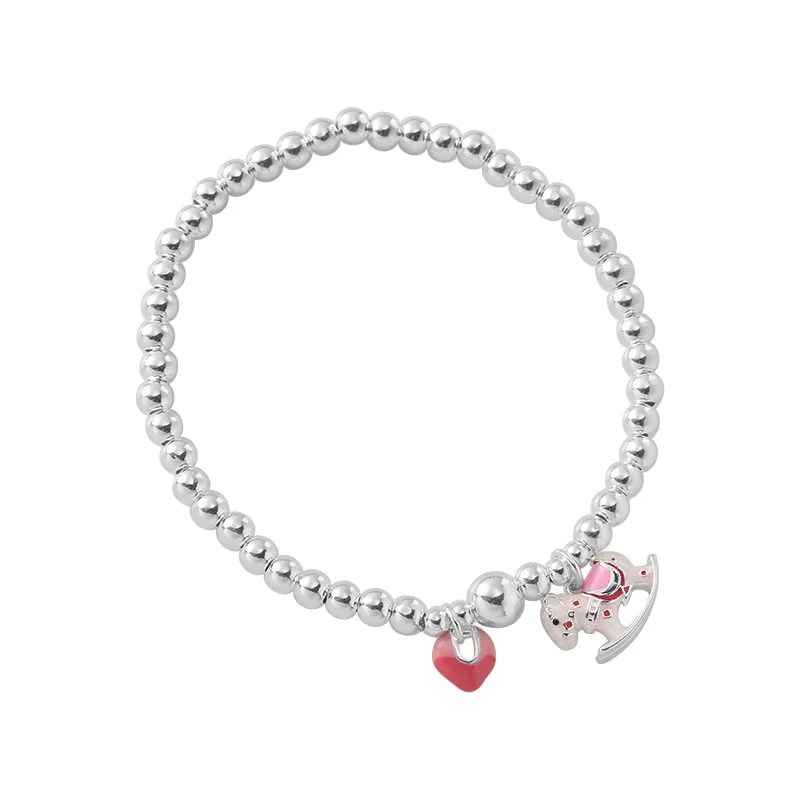 

925 sterling silver colored Trojan horse love round bead bracelet, light luxury cute temperament elastic rope jewelry