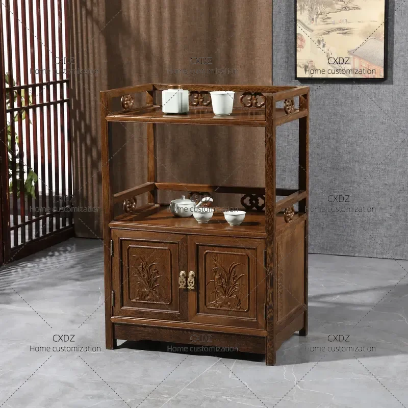 Chicken Wing Wood Coffee Table Solid Wood Side Cabinet Two Door Storage Locker for Living Room Dining Entryway Chinese Style