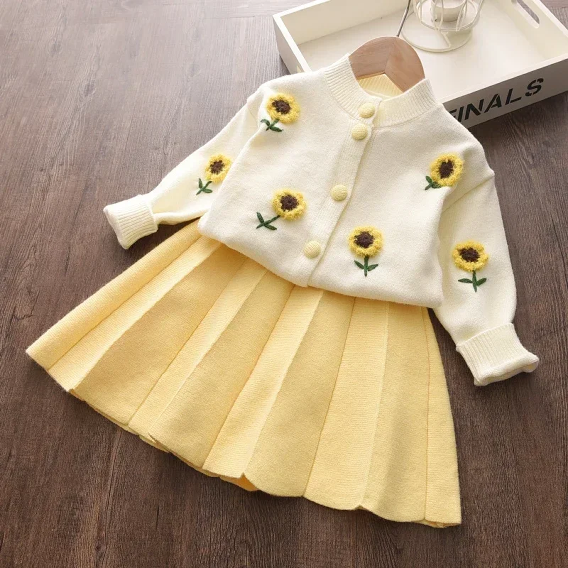 Menoea Girls Clothes Suits Children Winter Clothes Button Splicing Sweater Shirt Skirt Clothing Baby Outfits for Kids Clothes