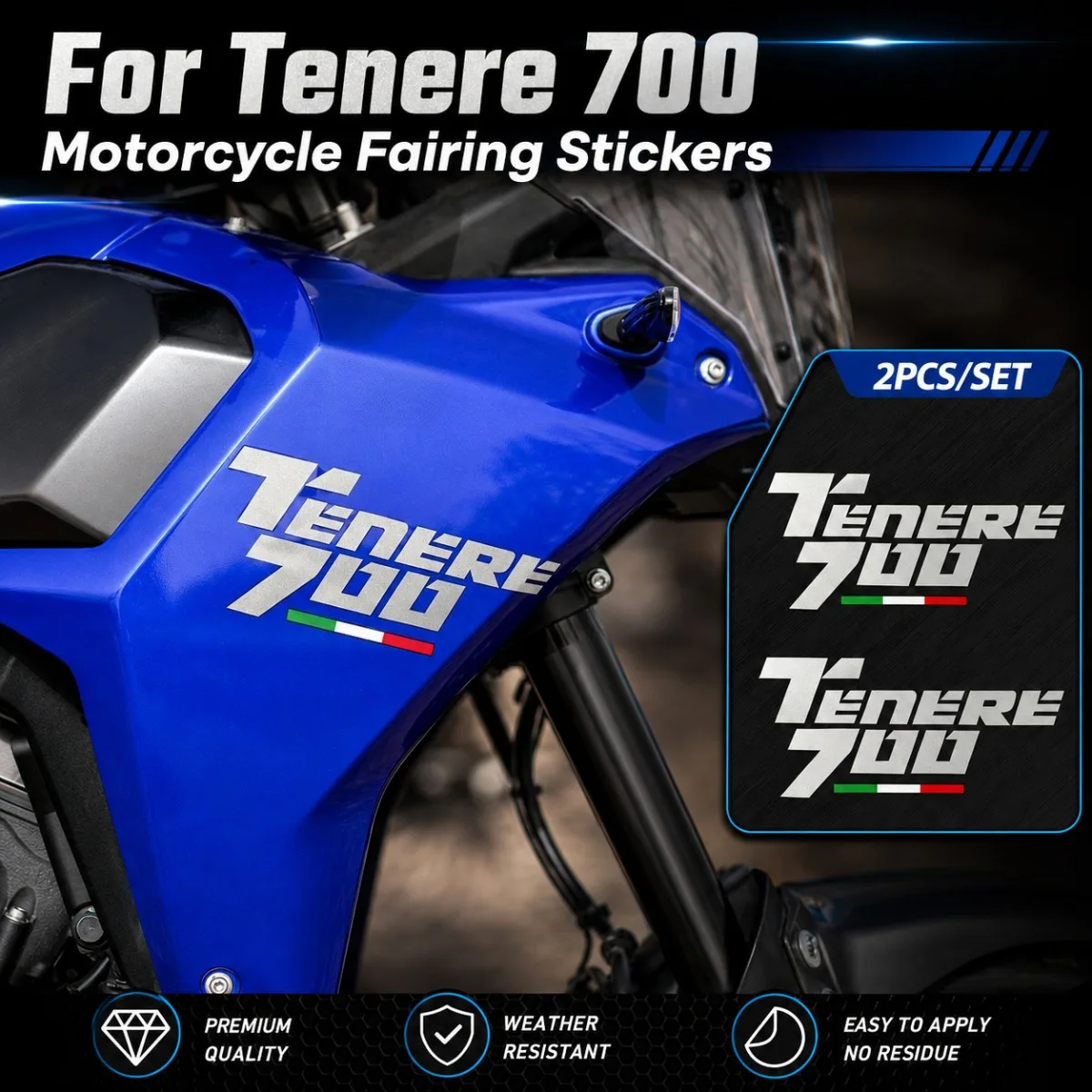For Tenere 700 Reflective Vinyl Sticker Motorcycle Fairing Waterproof Decorative Decals Modified Accessories