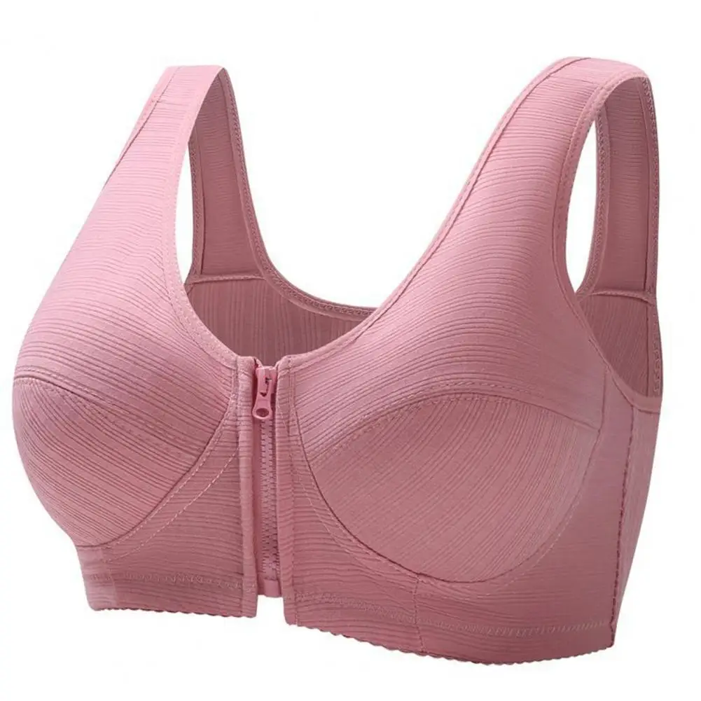 Mother Front Zipper Bra Underwear High Elastic Super Soft Sweat Absorption No Steel Ring Bra Brassiere for Elderly Women