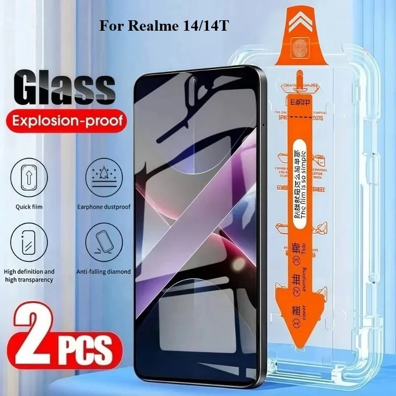 

2 шт. закаленное стекло без пыли для Realme 14T 14, простая установка, защитная пленка для экрана для Realme 14 14t, стекло