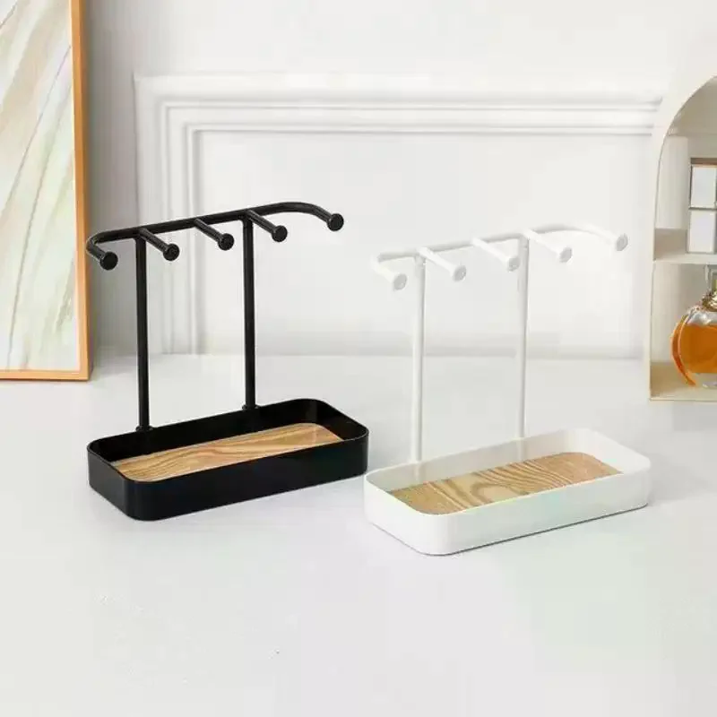 Fashion Portable Jewelry Display Rack Earrings Necklaces Storage Rack Key With Wooden Base Hanging Holder Desktop Organizer