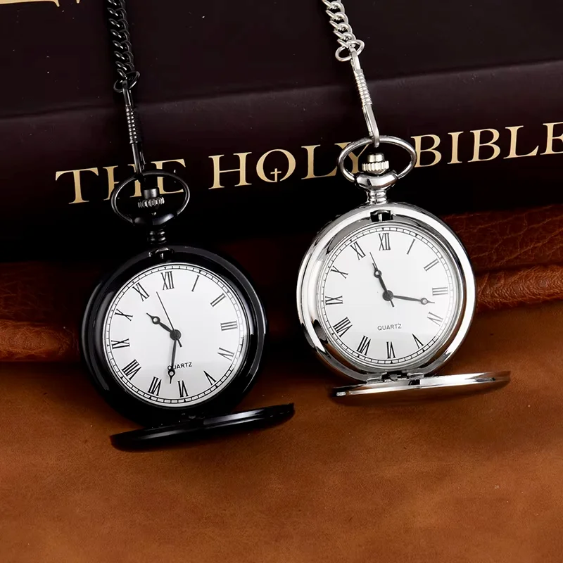 Engraved pocket watch English letter DAD Quartz watch Black wall watch Roman scale white face pocket watch Silver quartz watch