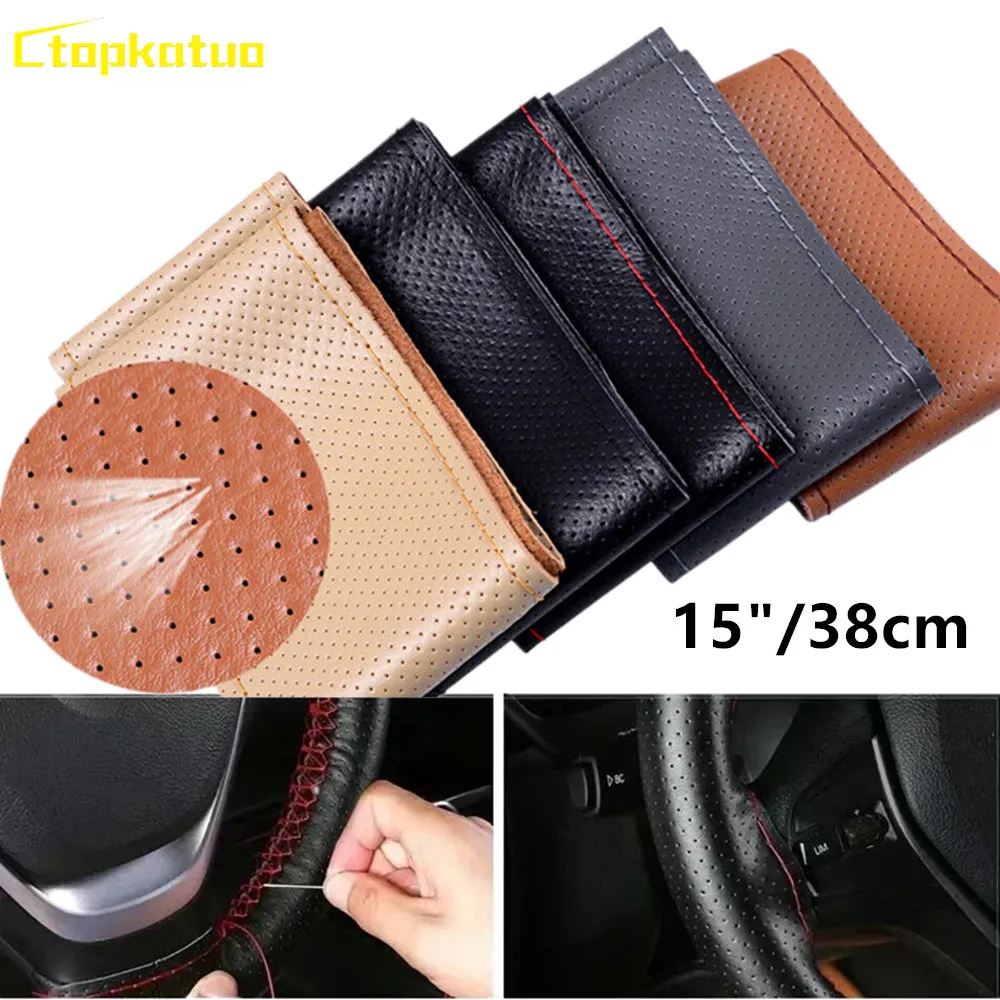 

Universal 38CM Car Steering Wheel Braid Cover Sof Leather Hand Sewing Soft Non-slip Steering Wheel Cover PU leather for SUV CAR