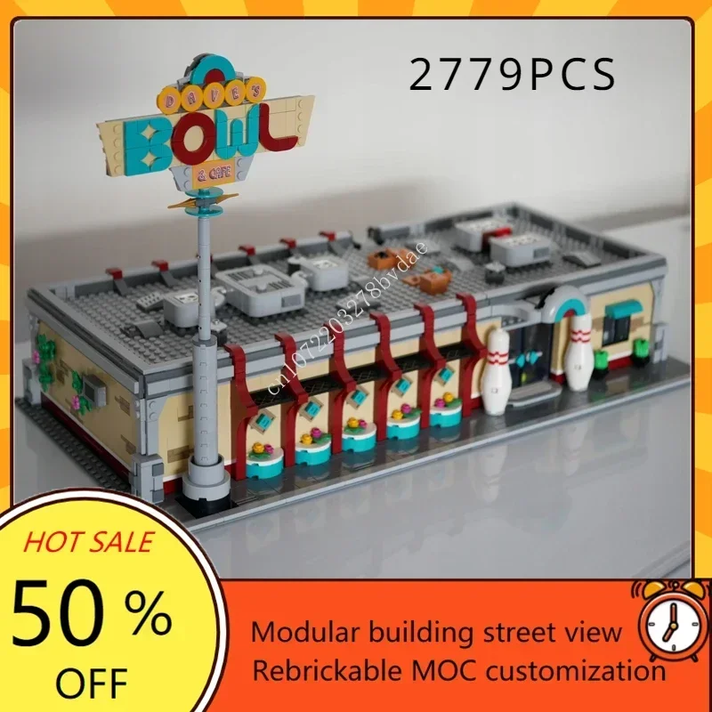 2779PCS Retro Bowling Alley MOC-910013 Creative street view Architecture Education Assembly Puzzle Children birthday Toys Gift