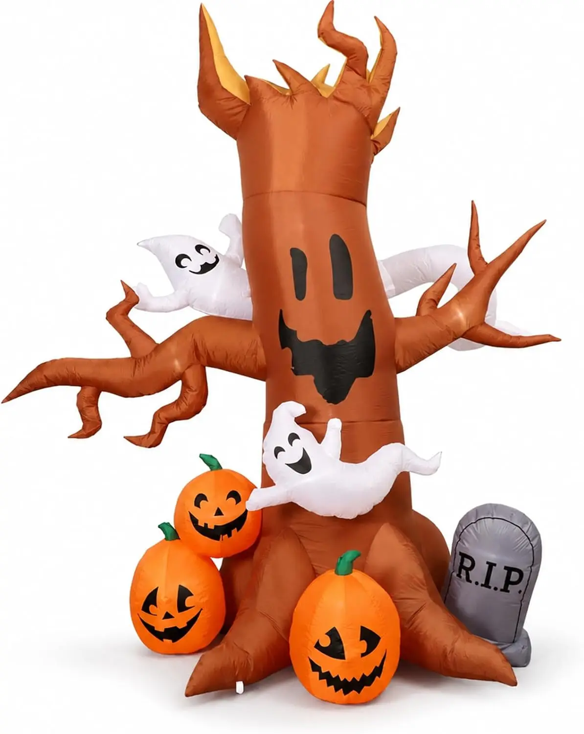8FT Halloween Inflatable Ghost Tree Decoration with Pumpkins, Tombstone | Spooky Lighted Yard Display, Outdoor Lawn Garden Decor