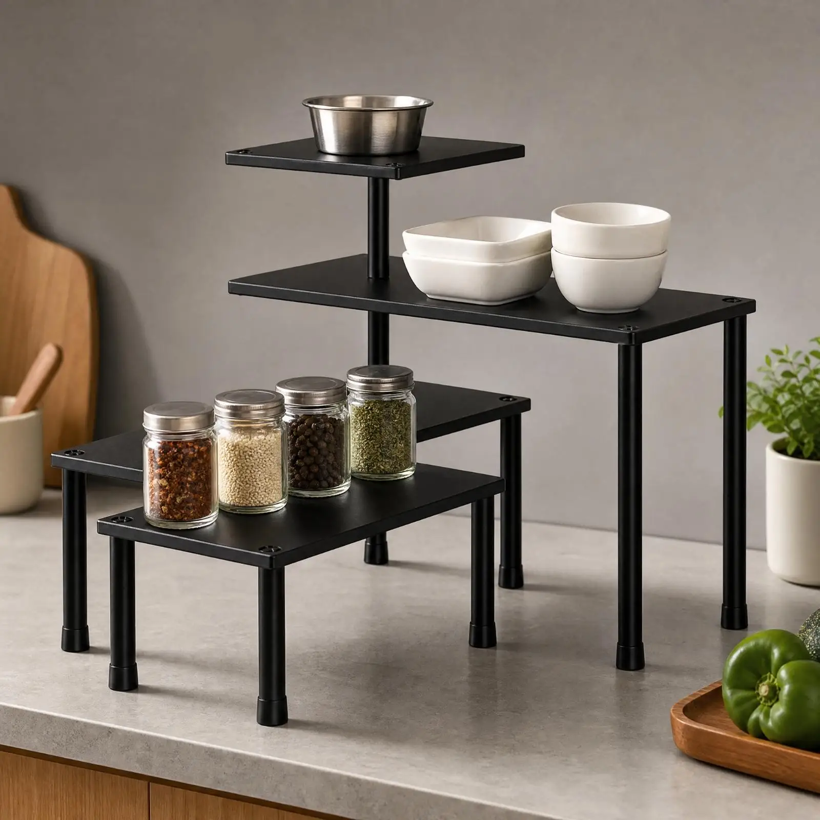 Countertop Corner Shelf Rack for Kitchen Organization Tiered Storage Stand for Spice Jars and Cookware