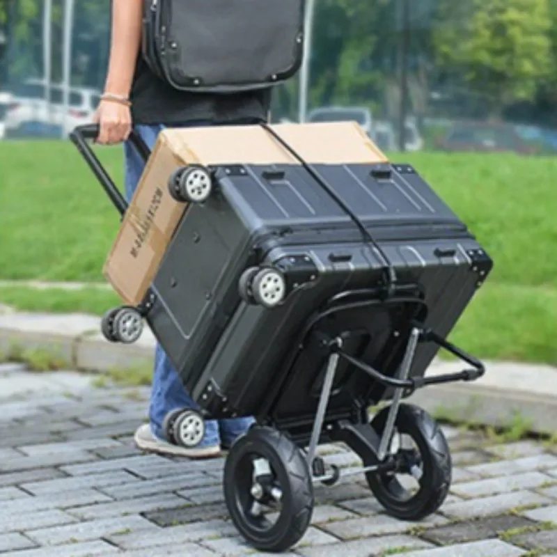 Folding Home Hand Cart, Grocery Shopping Trolley, Cargo Pull Cart, Outdoor Big Wheel Hand Truck for Moving