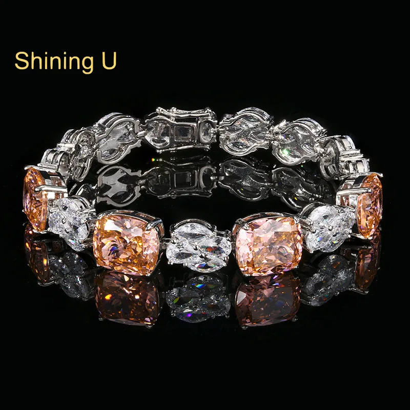 

Shining U 10*12mm Full Zircon Gems Bracelet for Women Luxury Fashion Jewelry Party