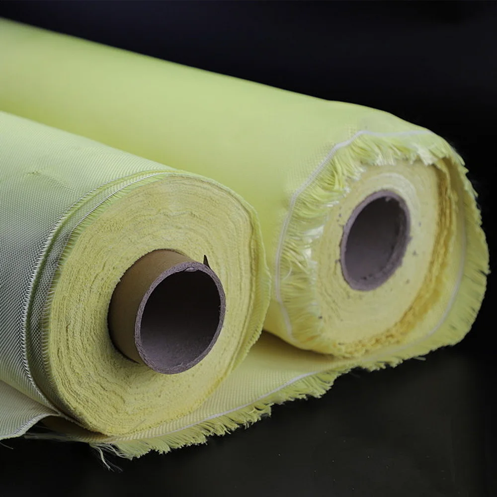 200D-3000D Yellow Plain Weave Aramid Fiber Cloth 100% Kevlar Fabric, High Temperature Resistant High Strength Fiber Reinforced